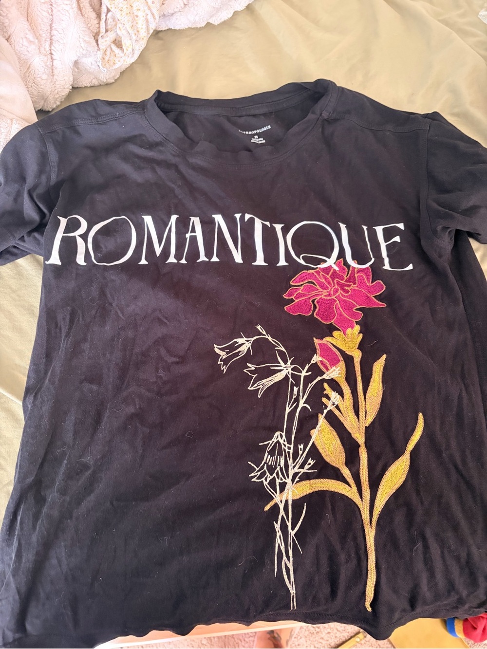 Anthropologie Black 'ROMANTIQUE' Floral Graphic Short Sleeve Tee
